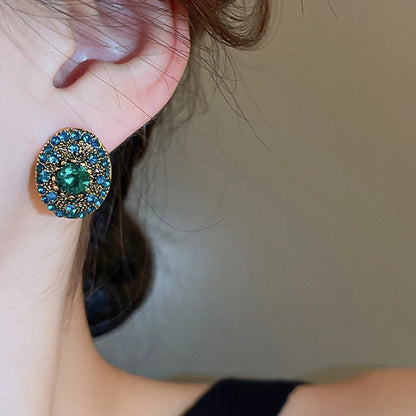 Metal Glass Post Earrings For Women Vintage Elegant Party Accessories Fashion Jewelry Burnished Gold Plating New Gift