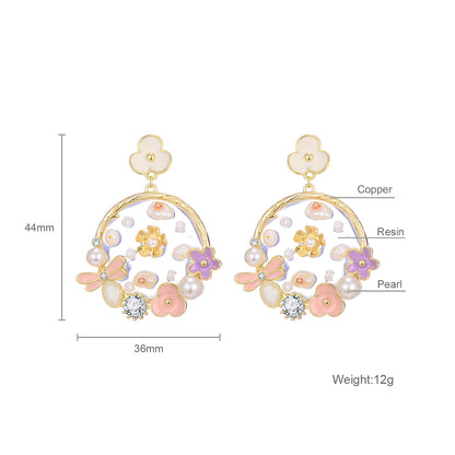 Trendy Big Round Flower Earrings – Transparent Resin Pearl Design