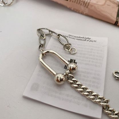 925 Sterling Silver Horseshoe U-shaped Tank Chain Bracelet