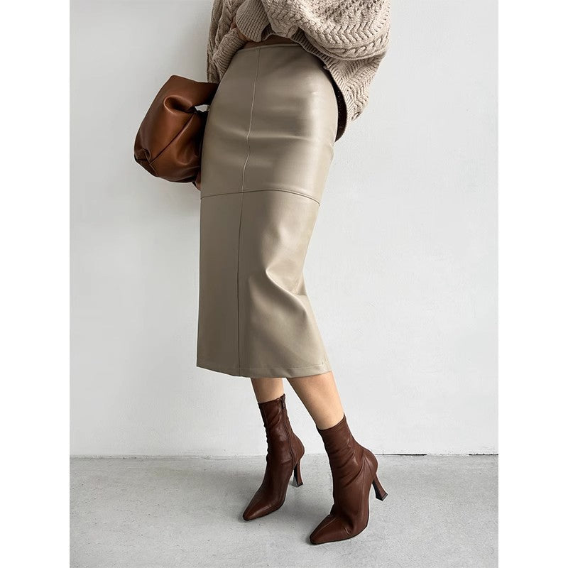 Leather high waist sagging semi skirt