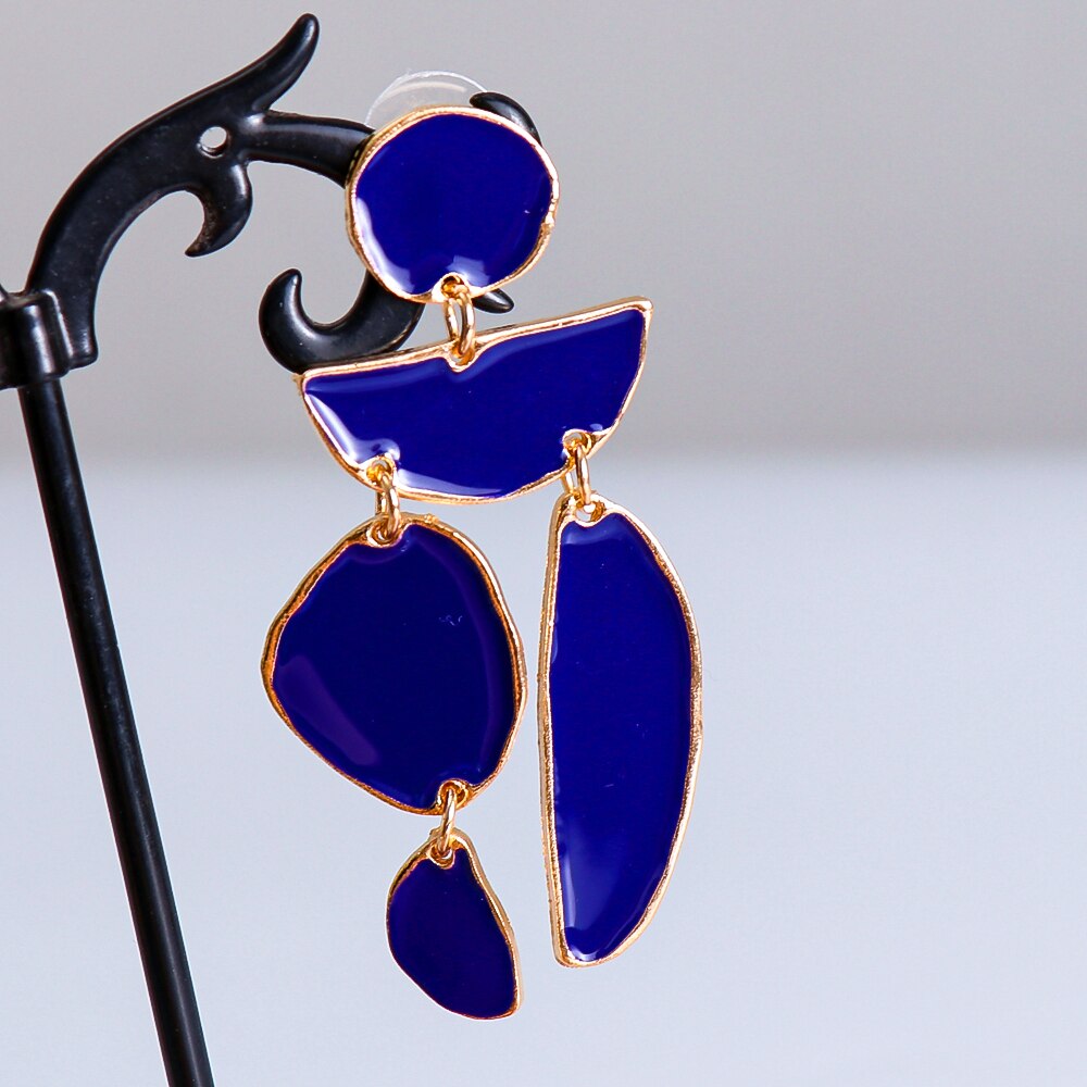 Juran Statement Gold Geometric Enamel Earrings – Fashion Exaggerated Irregular Design