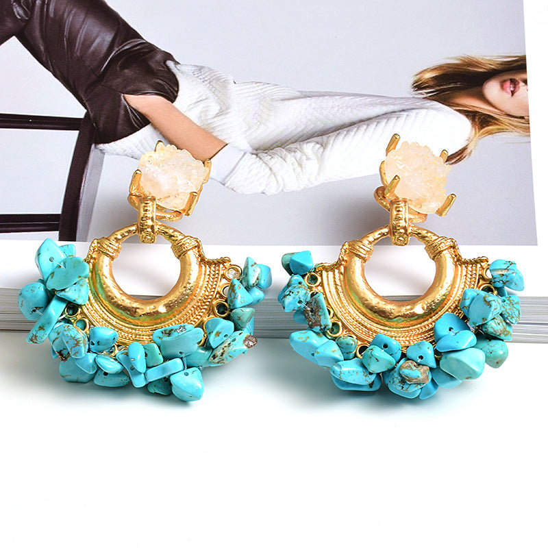 ZA Fashion Exaggerated Stone Color Statement Earrings