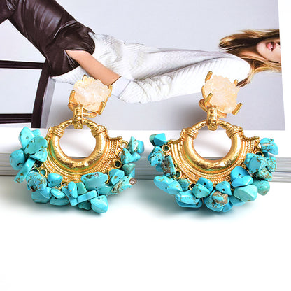 ZA Fashion Exaggerated Stone Color Statement Earrings