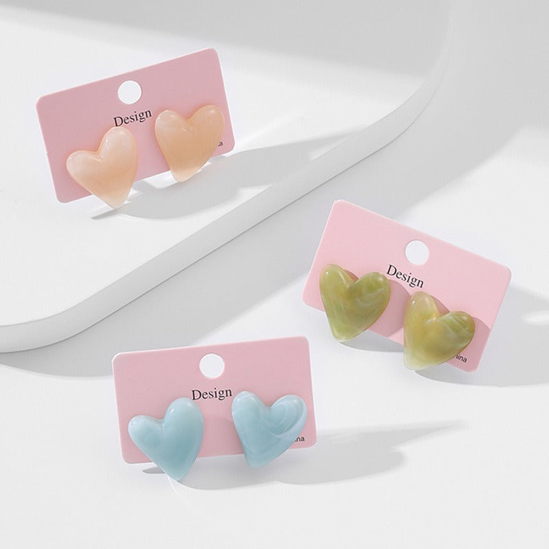 Texture Design Resin Acetic Acid Simple Solid Color Heart Earrings