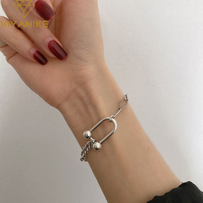 925 Sterling Silver Horseshoe U-shaped Tank Chain Bracelet