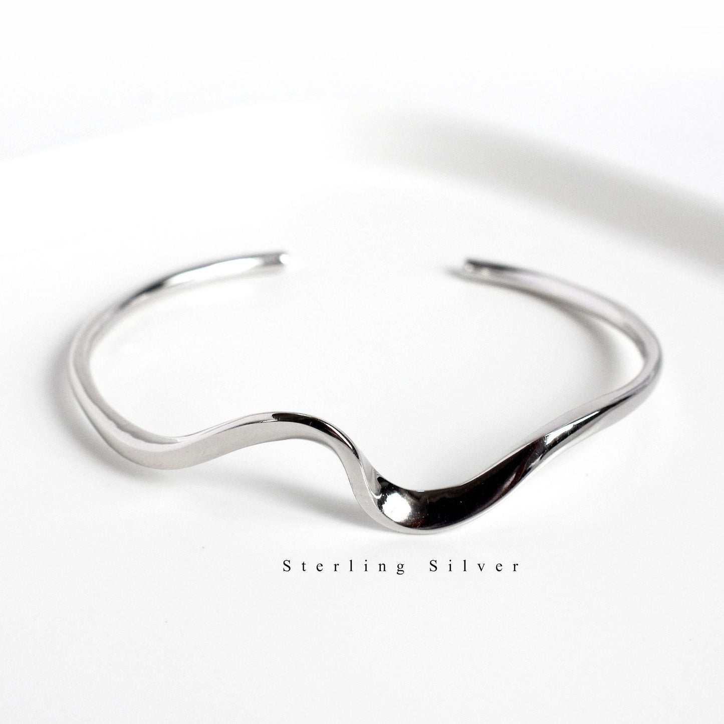 Sterling silver minimalist wave bracelet Mobius open bracelet jewelry