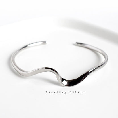 Sterling silver minimalist wave bracelet Mobius open bracelet jewelry