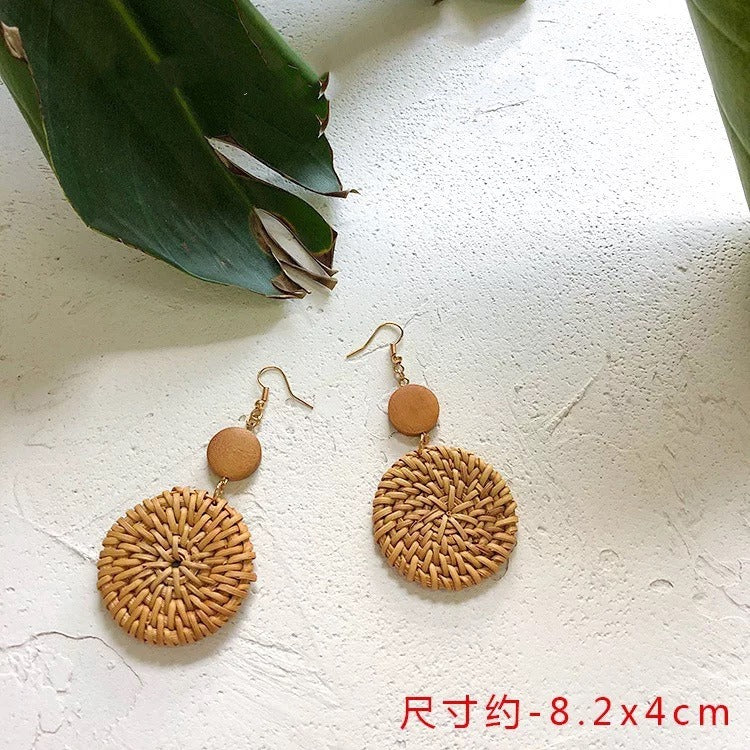Retro Exaggerated Geometric Rattan Woven Earrings