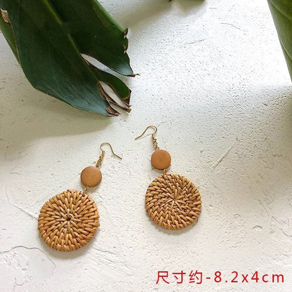 Retro Exaggerated Geometric Rattan Woven Earrings