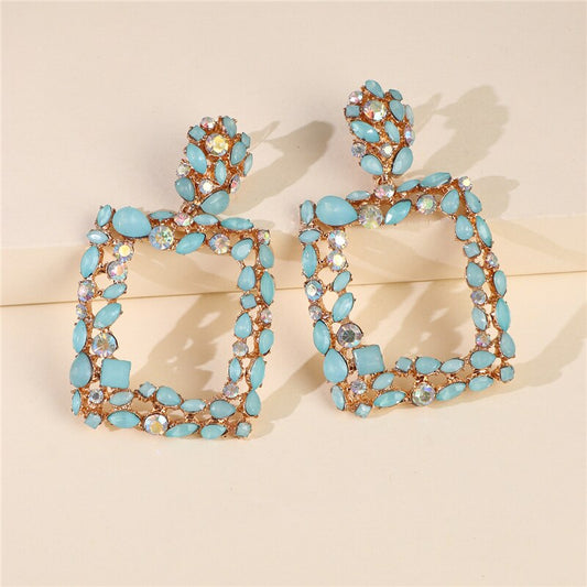 JURAN ZA Style Indian Geometric Crystal Dangle Earrings