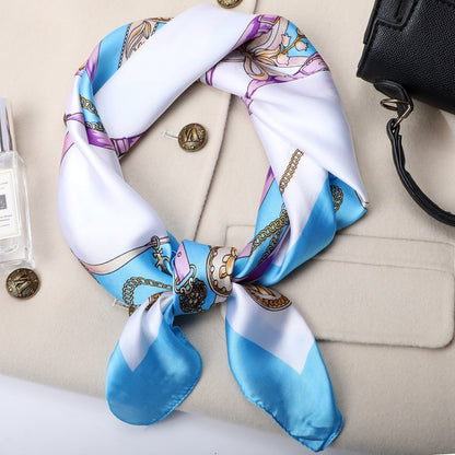Square Scarf Women's Chain Silk Silk Touch Simulation Silk Scarf New Silk Satin Square Scarf