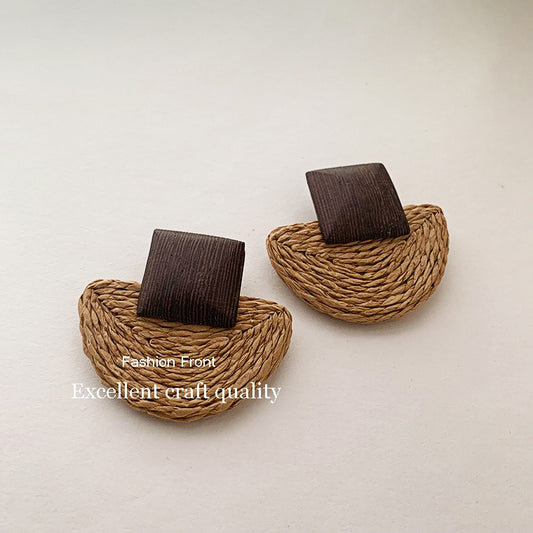 Wooden Retro Mori Geometric Long Earrings – Simple Versatile Braided Jewelry