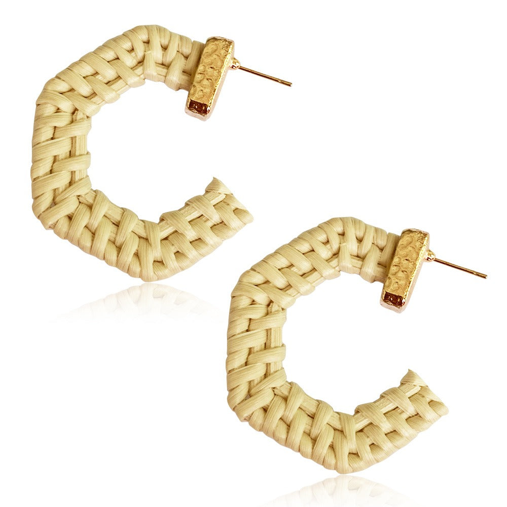 Retro Exaggerated Geometric Rattan Woven Earrings