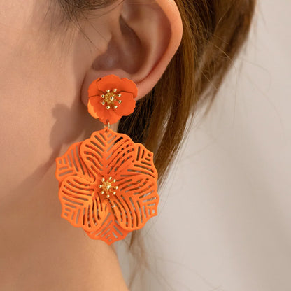 Personalized hollow metal petal earrings with colorful petal earrings