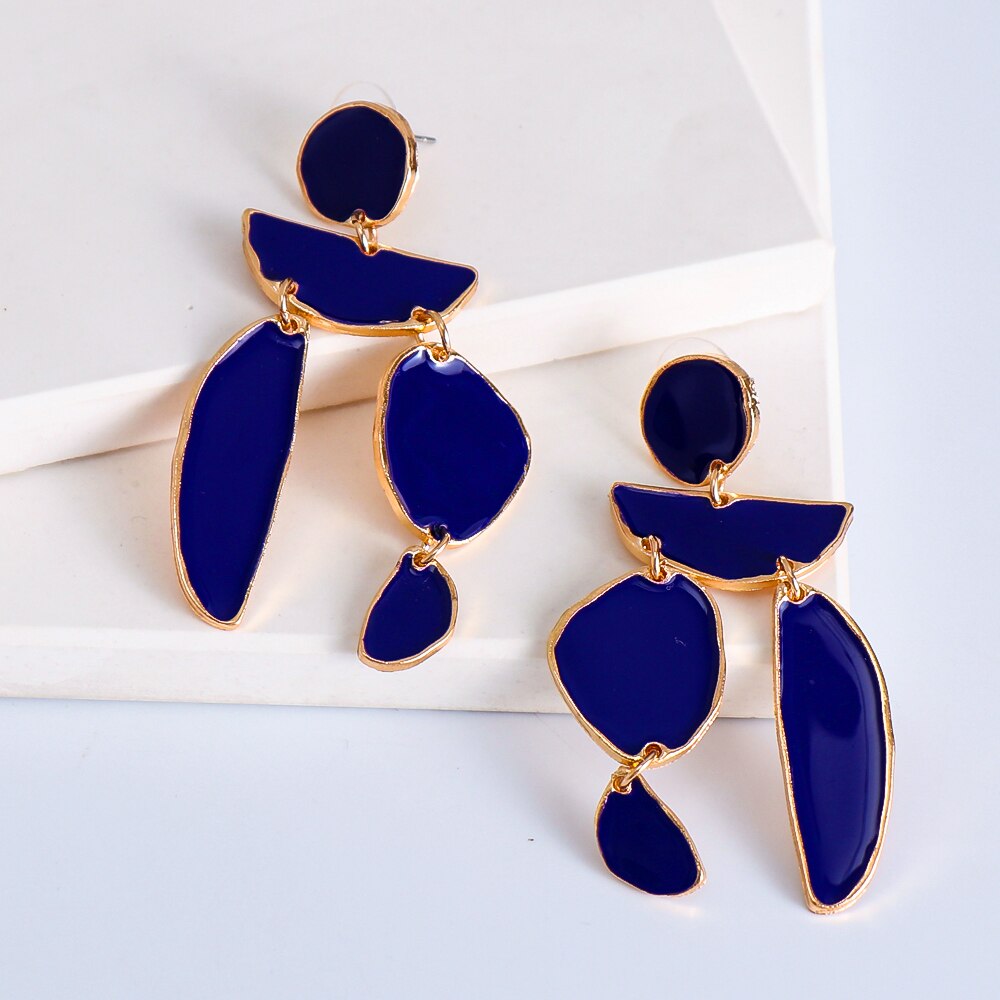 Juran Statement Gold Geometric Enamel Earrings – Fashion Exaggerated Irregular Design