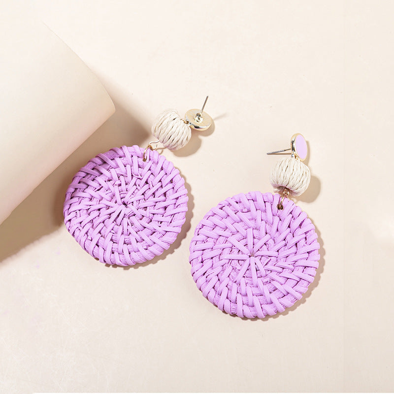 Straw Woven Disc Earrings