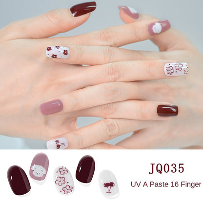 Xiantai UV Gel Nail Art Patches Semi-Cured Light Therapy Nail Stickers Waterproof 16 Finger Half Cured Nail Full Cover Wholesale