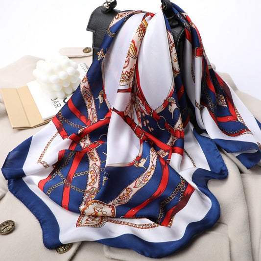Square Scarf Women's Chain Silk Silk Touch Simulation Silk Scarf New Silk Satin Square Scarf