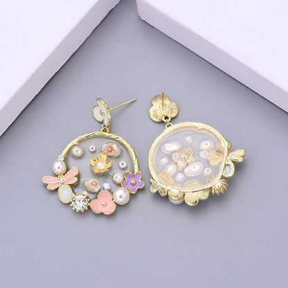 Trendy Big Round Flower Earrings – Transparent Resin Pearl Design