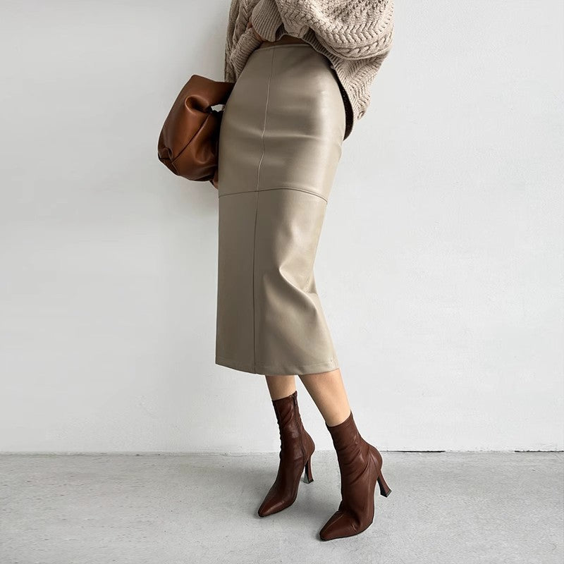 Leather high waist sagging semi skirt