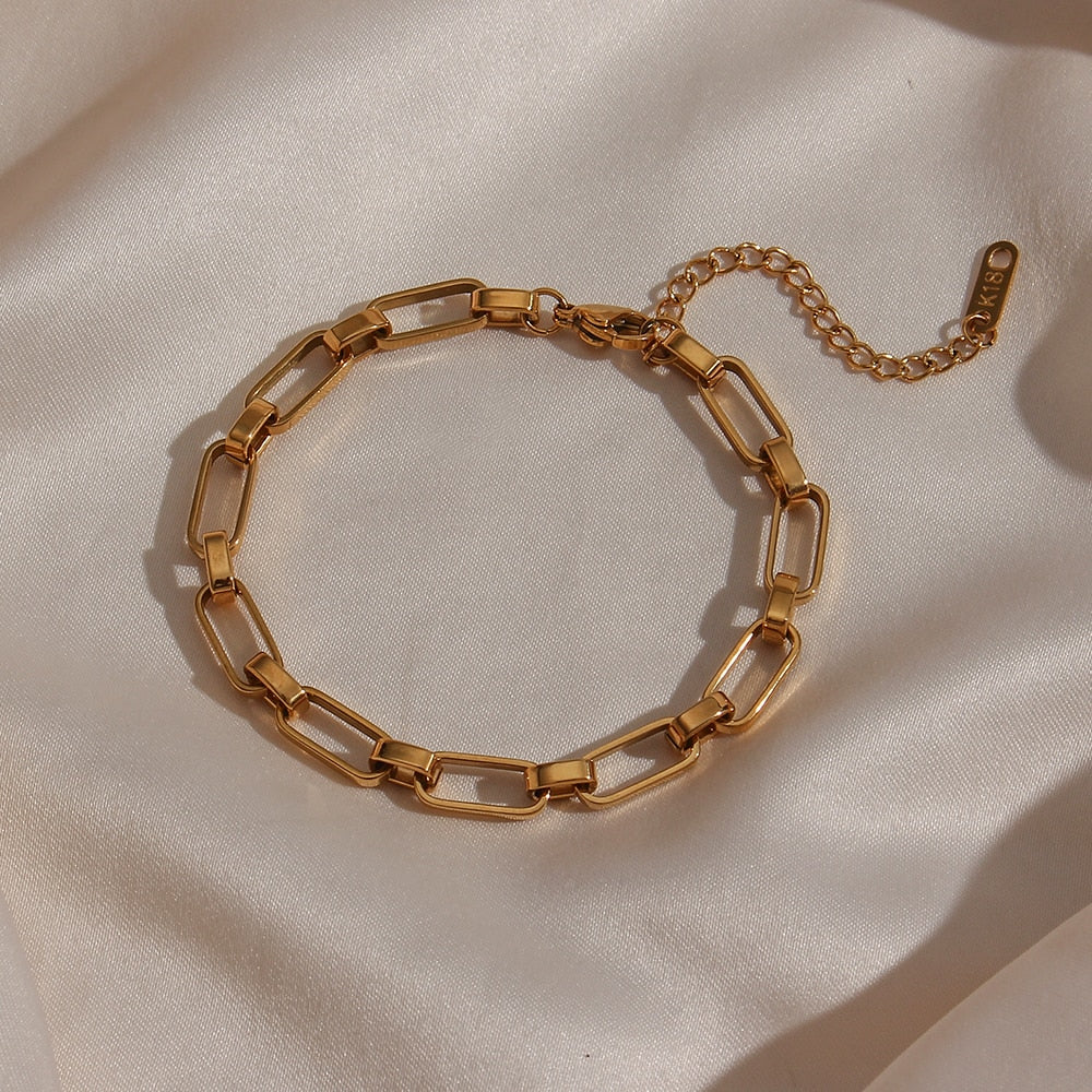 Minimalist Geometric Hollow Link Stainless Steel woman Bracelet