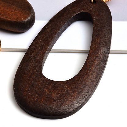 Wooden metal long earrings