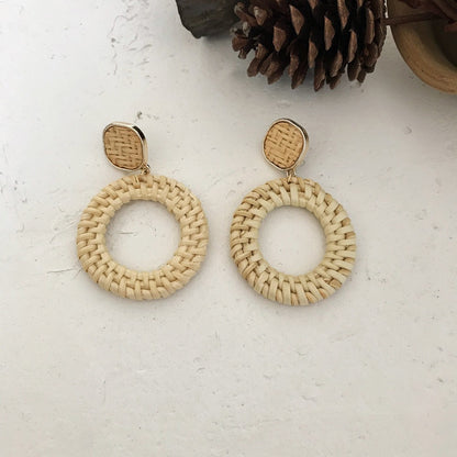 Retro Exaggerated Geometric Rattan Woven Earrings