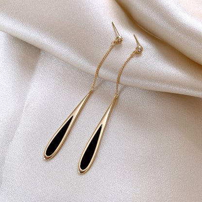 Fashion Black Tassel Drop Earrings
