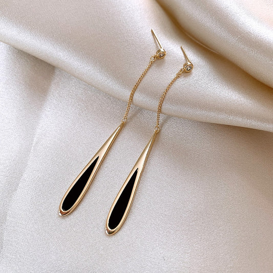Fashion Black Tassel Drop Earrings