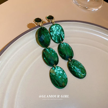 Green Oval Dangle Earrings