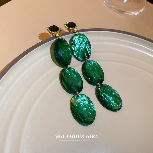Green Oval Dangle Earrings