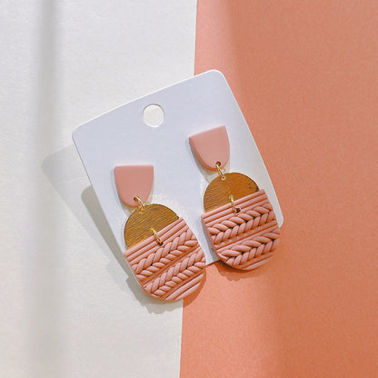Handmade Geometric Polymer Clay Earrings – Soft Pottery Striped Jewelry for Women