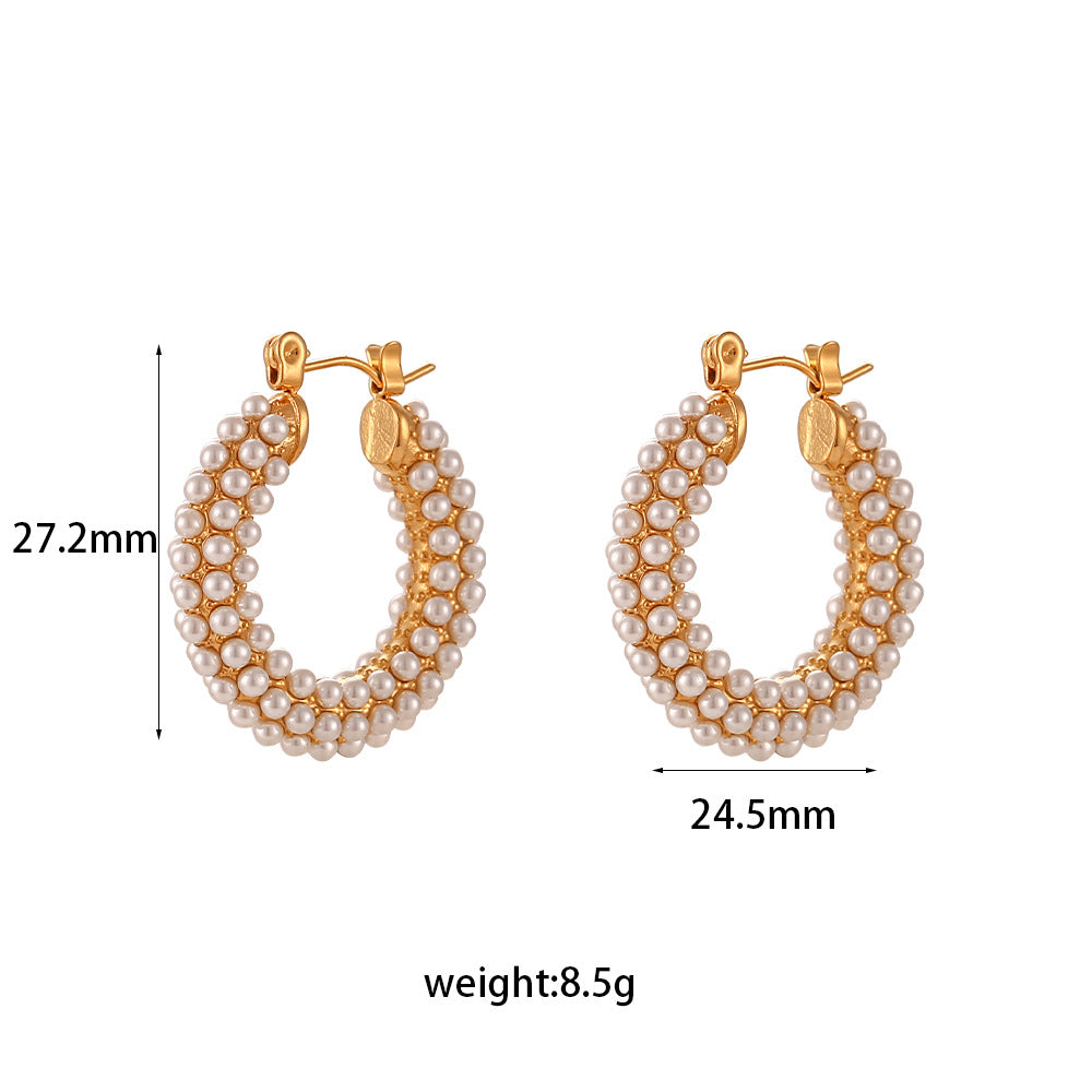 Stainless Steel 18K Gold Plated Pearls Earrings