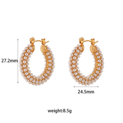 Stainless Steel 18K Gold Plated Pearls Earrings