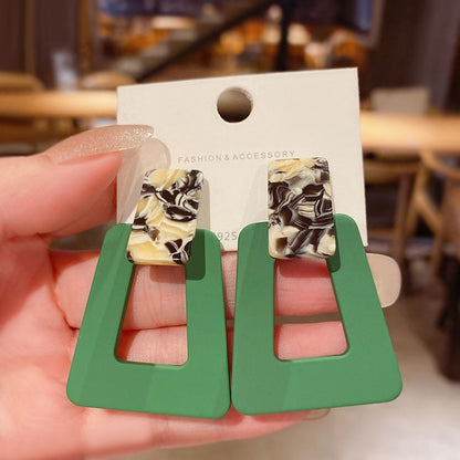 Retro Green Geometric Stitching Earrings