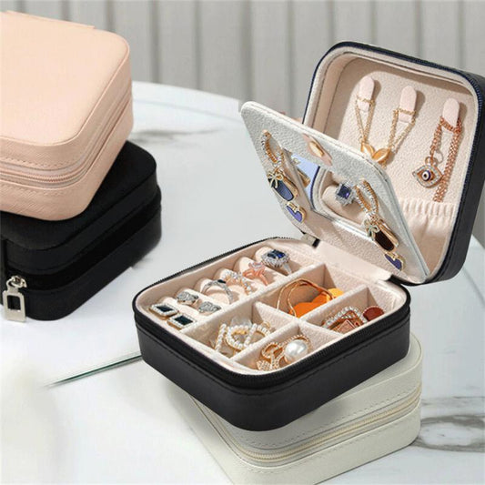 Portable Leather Jewelry Box Candy Color Travel Storage Upgrade With Mirror Earrings Rings Display Organizer Mother's Day Gift
