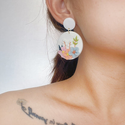 Handmade All Season Flora Flower Polymer Clay Earrings for Women Colorful Floral Round Drop Earrings Lightweight Jewelry