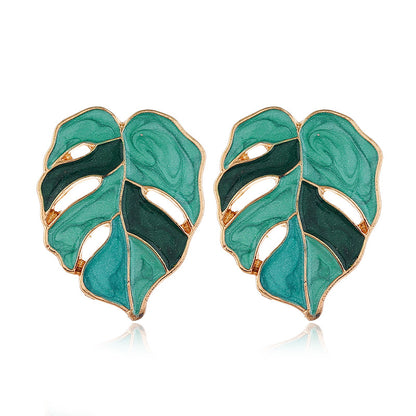 INS Exaggerated Hollow Leaf Earrings – Wild Retro ZA Alloy Statement Jewelry for Women