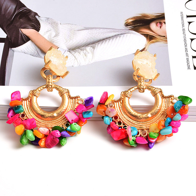ZA Fashion Exaggerated Stone Color Statement Earrings