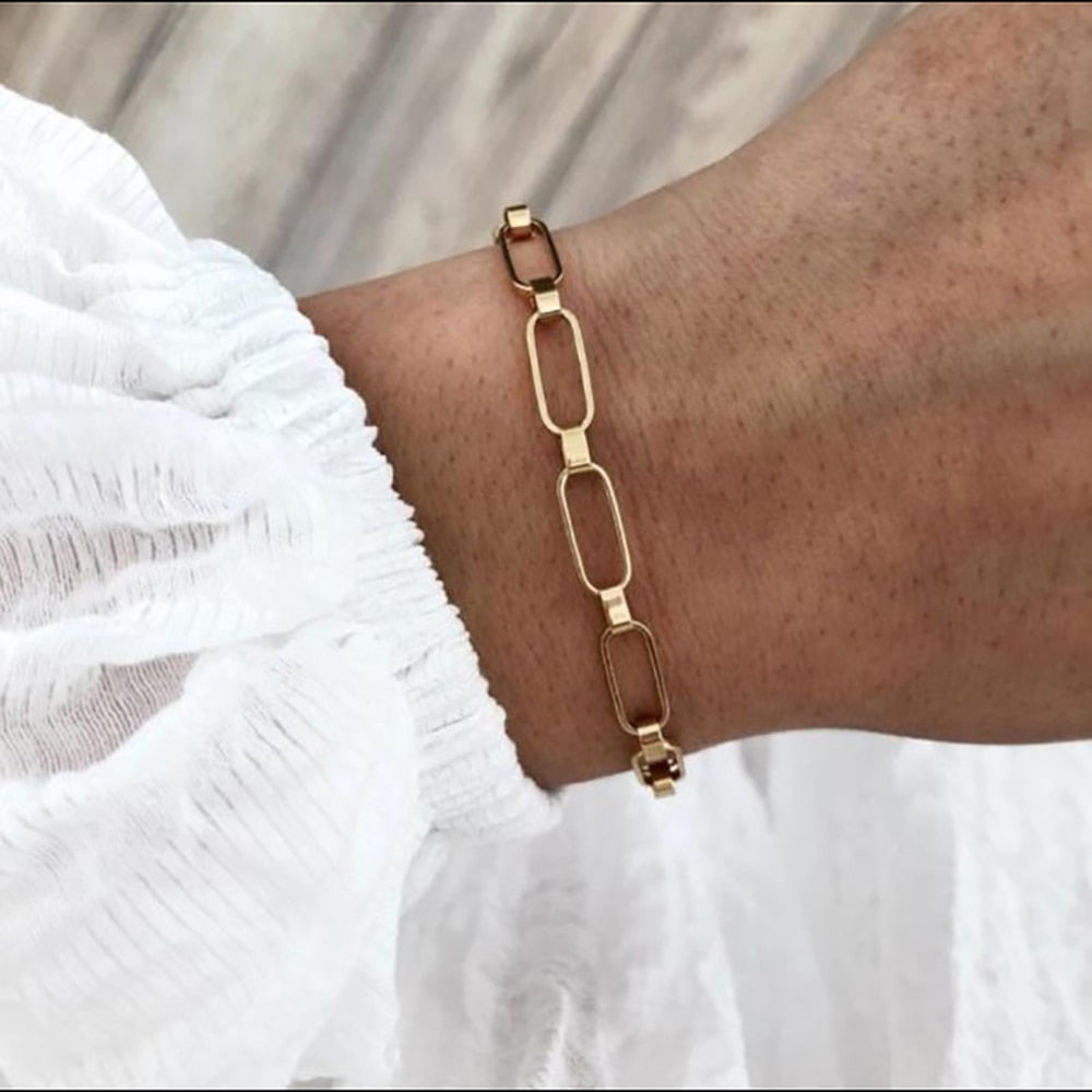 Minimalist Geometric Hollow Link Stainless Steel woman Bracelet