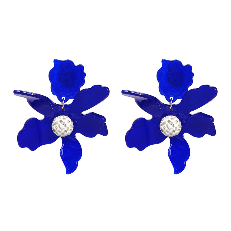 URAN Big Resin Flower Dangle Earrings – Boho Ethno Statement Jewelry