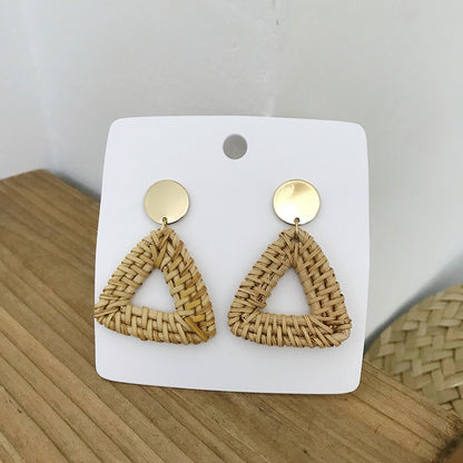 Retro Exaggerated Geometric Rattan Woven Earrings