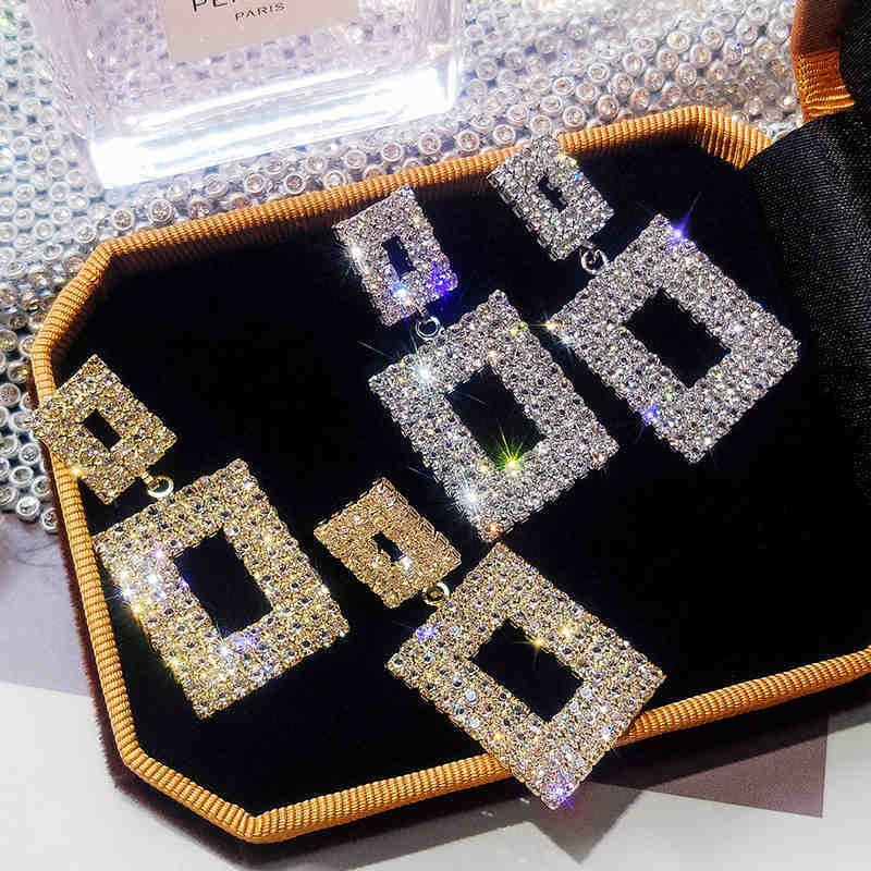 Super Flash Geometric Diamond Long Earrings