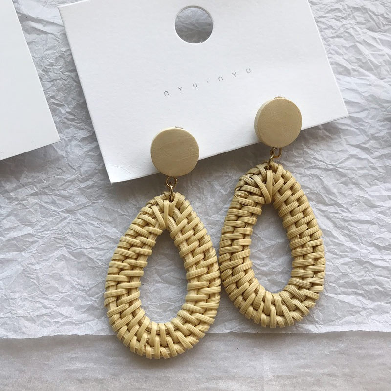 Retro Exaggerated Geometric Rattan Woven Earrings