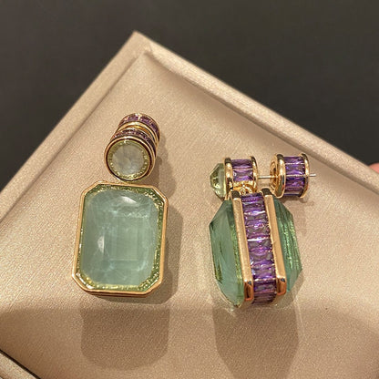 Bilincolor Luxury Green Jade-Inspired Statement Earrings