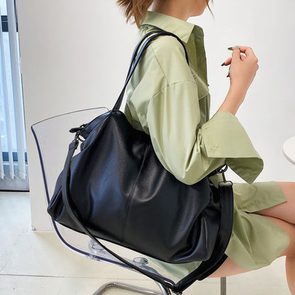 Women's Single-Shoulder Soft PU Korean Style Crossbody Bag - Large Capacity Solid Color Commuter Purse