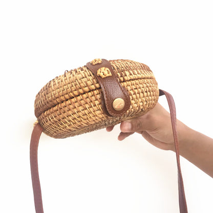 Round Rattan Leather Buckle Straw Crossbody & Shoulder Bag