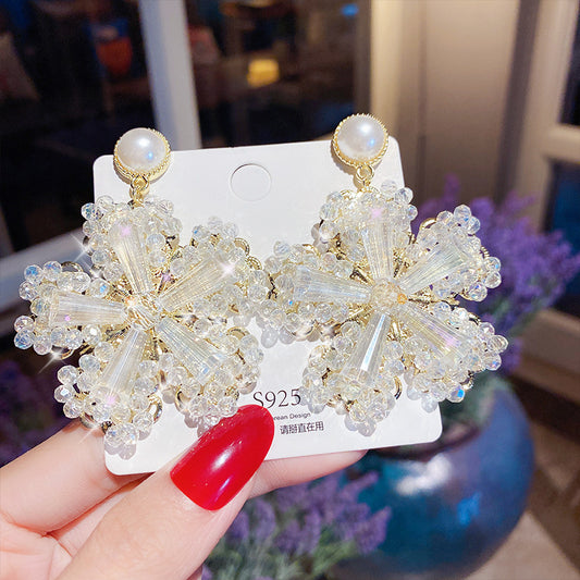 Exaggerated Crystal Flower  Style 925 Silver Jewelry for Women