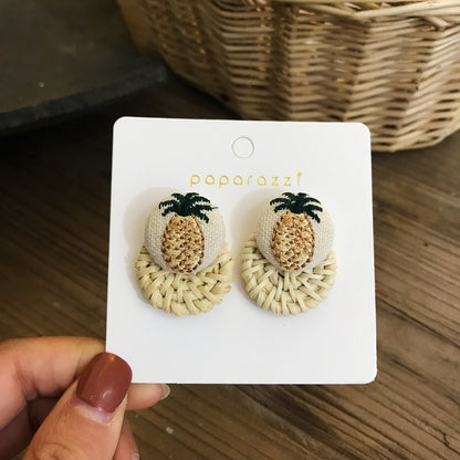 Retro Exaggerated Geometric Rattan Woven Earrings
