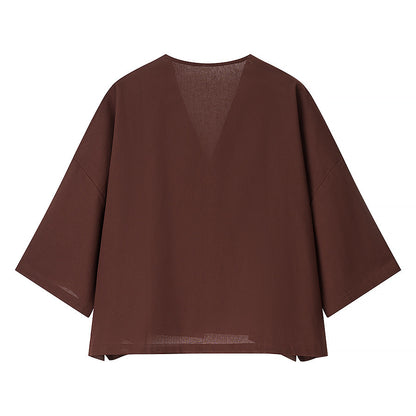 Solid color top+straight leg pants set